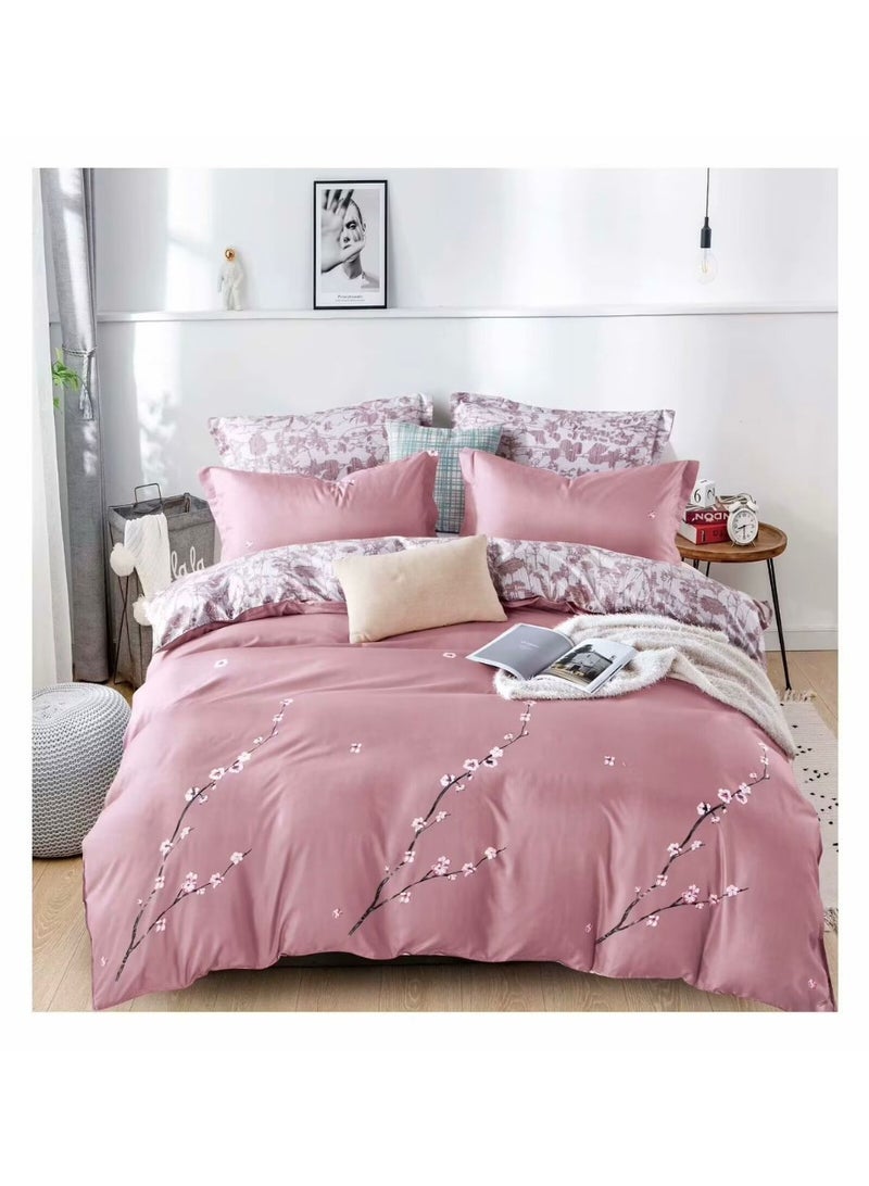 طقم غطاء لحاف مطبوع مقاس كينغ مكون من 6 قطع طقم سرير مطبوع عليه زهور وبتلات حديثة - طقم غطاء لحاف قطن + بوليستر